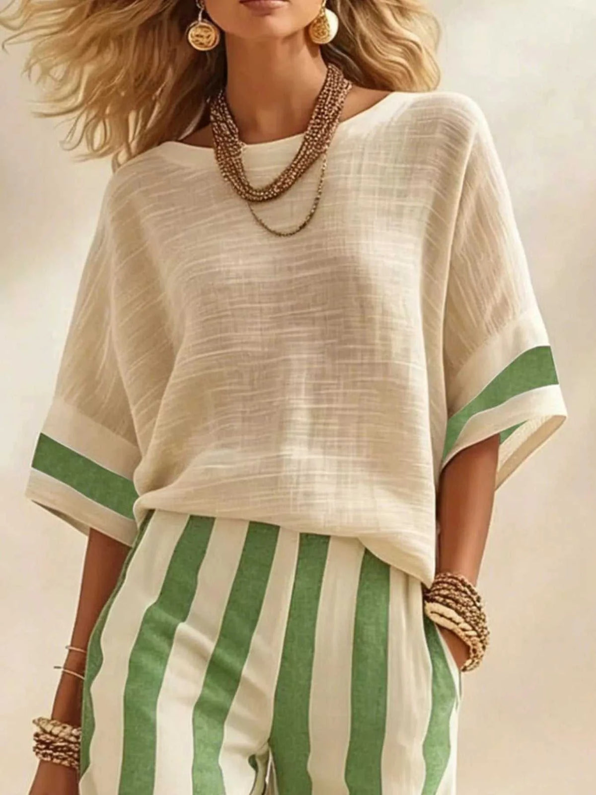 Full Size Striped Half Sleeve Top and Pants Set Plus Size 101001333529279 41 Affordable Fashion Under $100 Jerry's Apparel 