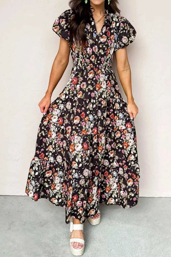 Floral Print Smocked Waist Maxi Dress 100100885551722 78 Affordable Fashion Under $100 Jerry's Apparel 