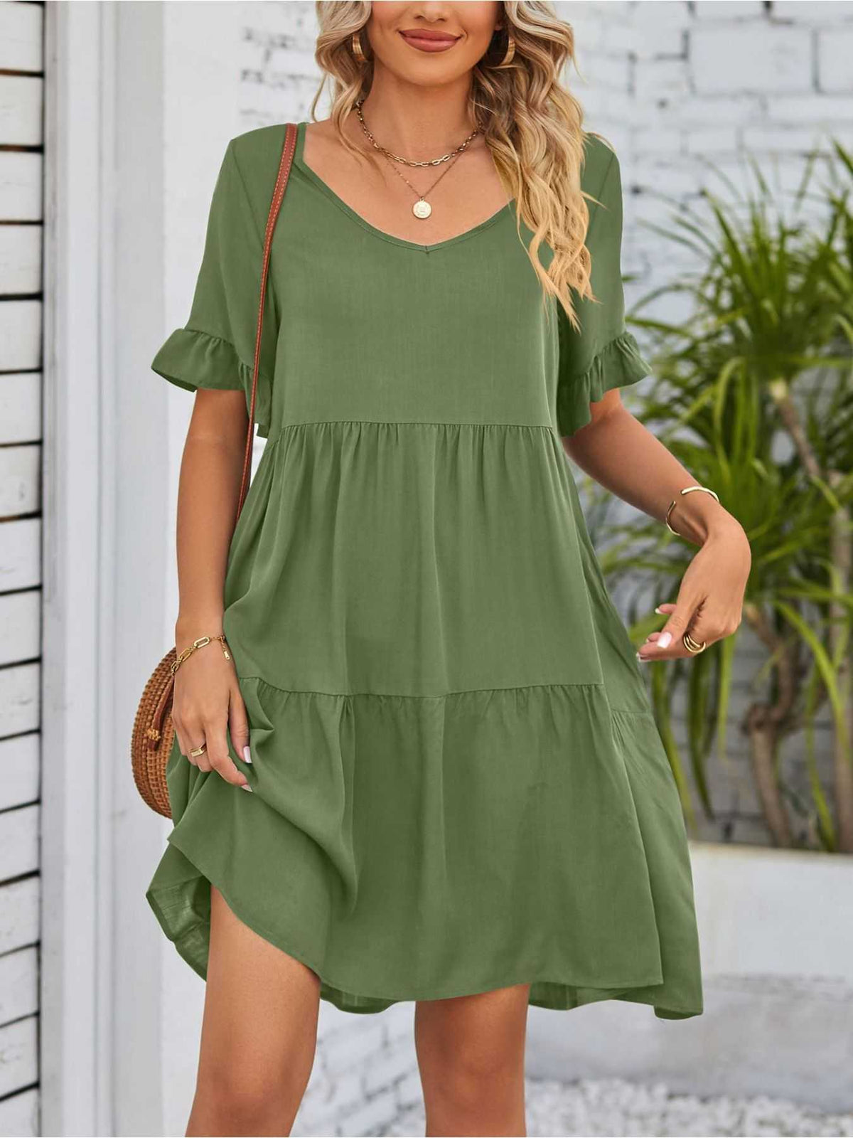 Ruffled Sleeve Tiered Mini Dress 100100840870791 28 Affordable Fashion Under $100 Jerry's Apparel 