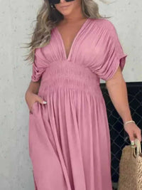 Full Size Slit V-Neck Smocked Waist Maxi Dress Plus Size 100100000480005 59 Gifts for Her Jerry's Apparel 