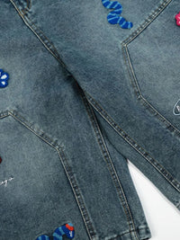 Men's Cartoon Embroidered Detail Wide Leg Denim Shorts