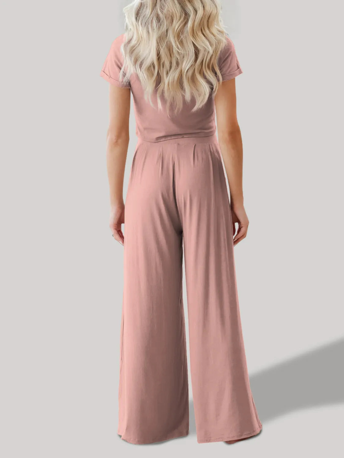 Round Neck Short Sleeve Top and Pants Set