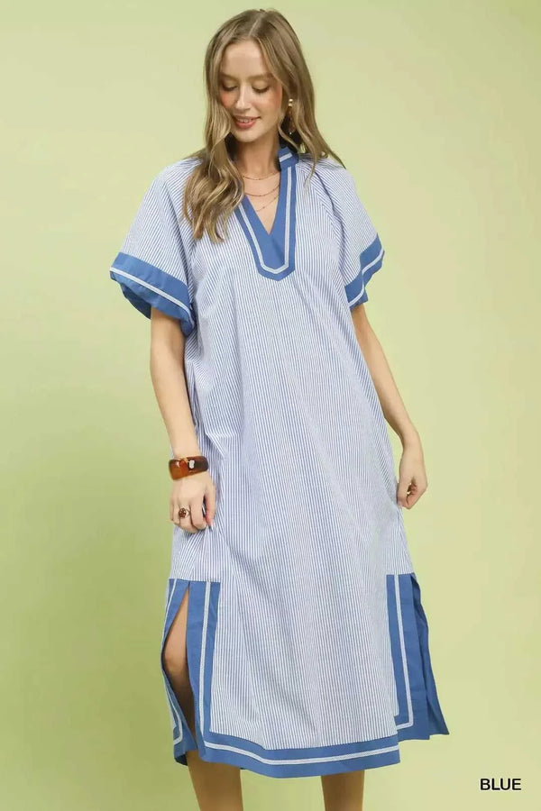 Umgee Pinstripe Contrast Trim Midi Dress 100100401321470 66 Affordable Fashion Under $100 Jerry's Apparel 
