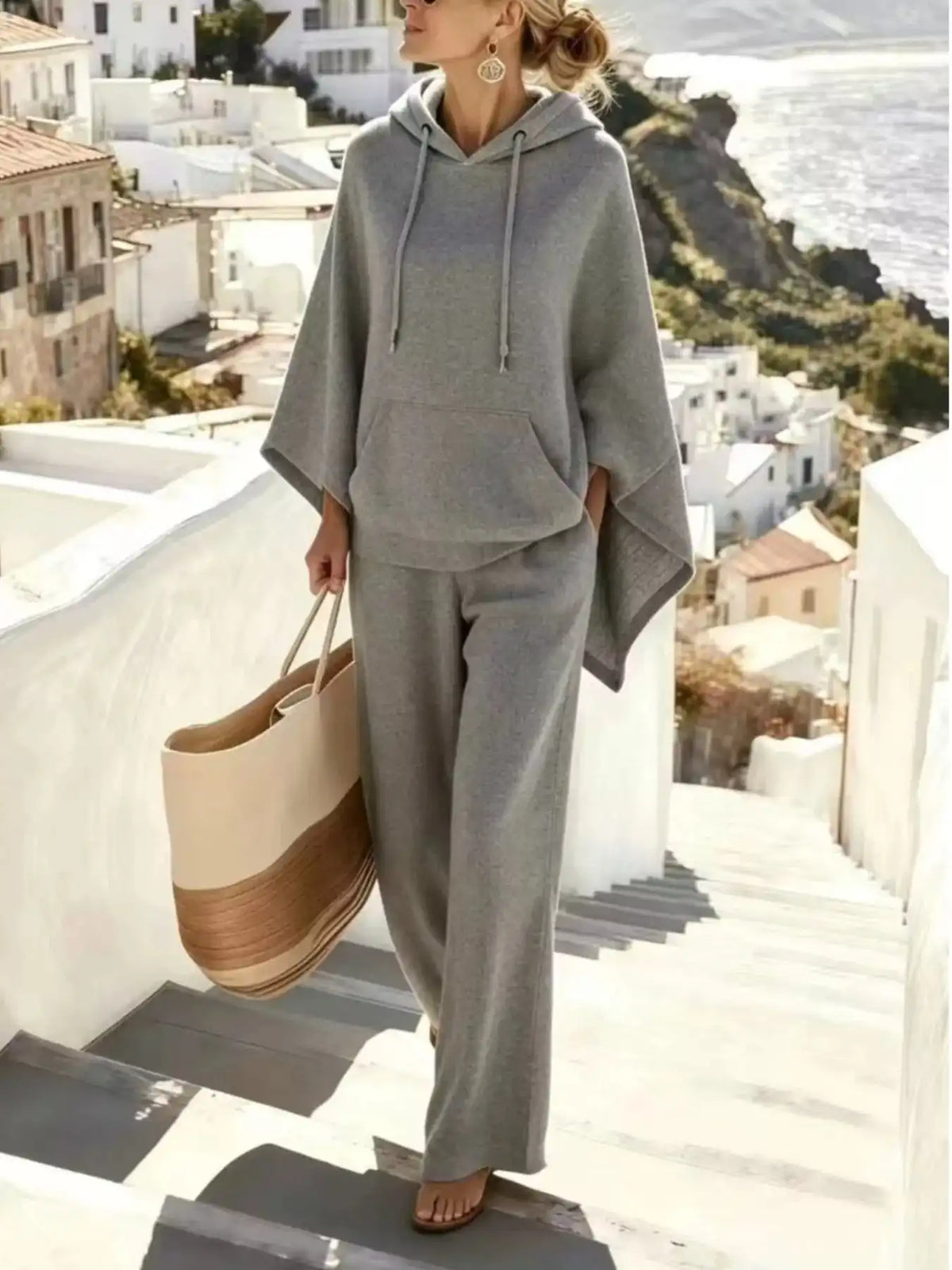 Hooded Poncho and Wide-Leg Pants Set 101001183094460 55 Women's Pants Set Gifts for Her Jerry's Apparel 