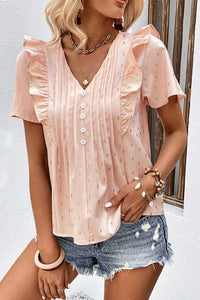 Perfee Printed Ruffle Trim Pleated Detail Blouse 100100655220826 30 Affordable Fashion Under $100 Jerry's Apparel 