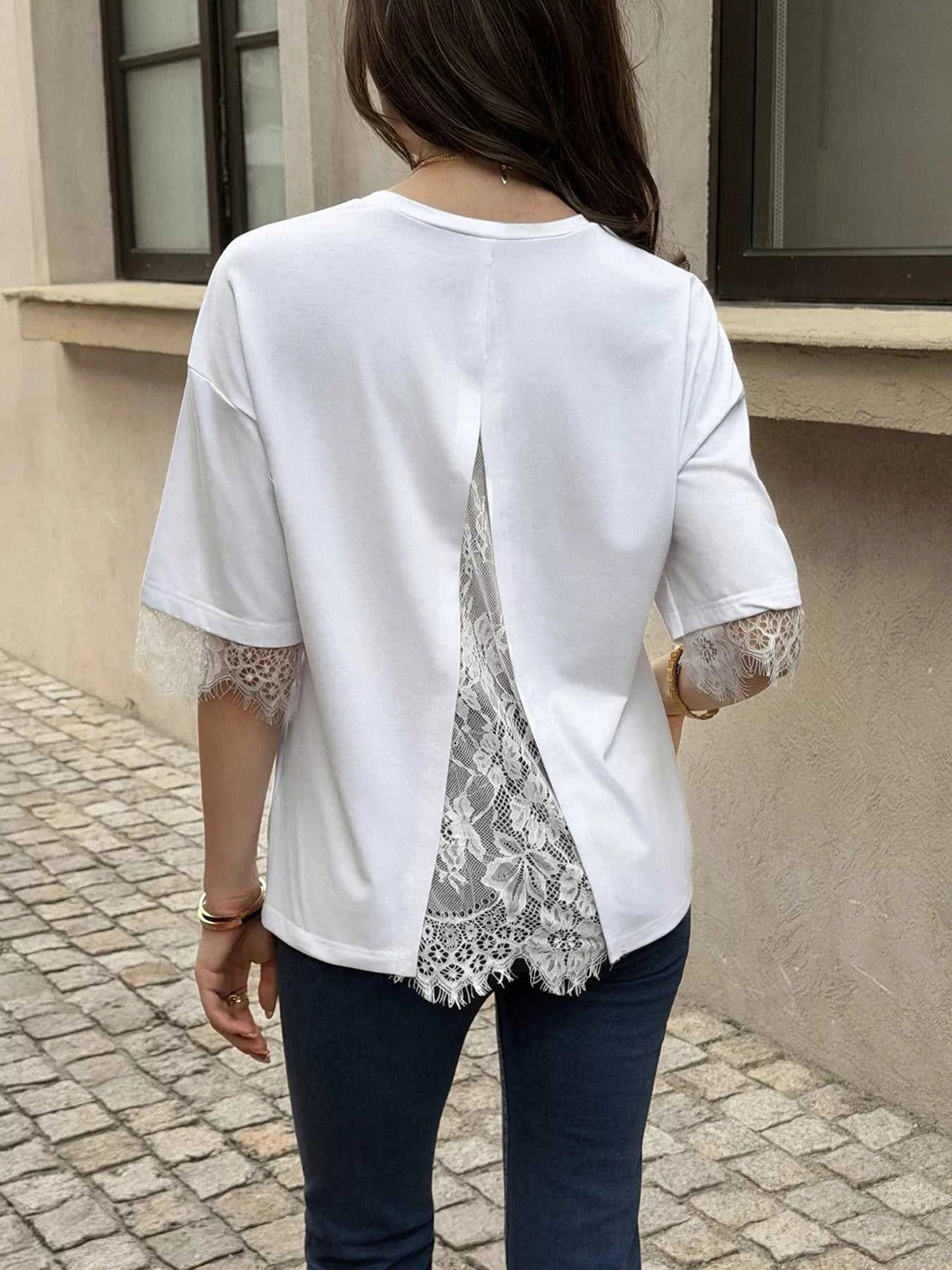 Lace Trimmed Casual T-Shirt 100100594745546 37 Affordable Fashion Under $100 Jerry's Apparel 