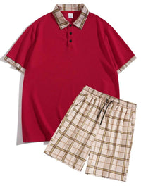 Men's Full Size Classic Plaid Collar Polo and Shorts Set Plus Size 100400703398952 57 Affordable Fashion Under $100 Jerry's Apparel 