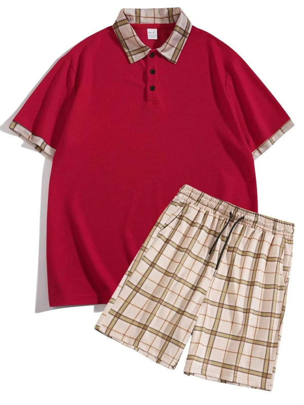 Men's Full Size Classic Plaid Collar Polo and Shorts Set Plus Size 100400703398952 57 Affordable Fashion Under $100 Jerry's Apparel 
