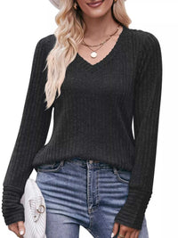 V-Neck Ribbed Knit Long Sleeve T-Shirt 100100748461046 28 Affordable Fashion Under $100 Jerry's Apparel 