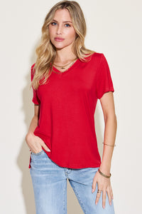 Full Size V-Neck High-Low T-Shirt