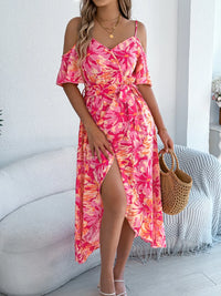 Printed Cold Shoulder Midi Cami Dress