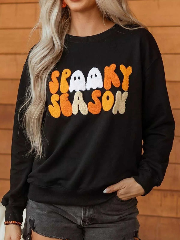 Embroidered Spooky Season Long Sleeve Round Neck Sweatshirt 101001261686415 50 Affordable Fashion Under $100 Jerry's Apparel 