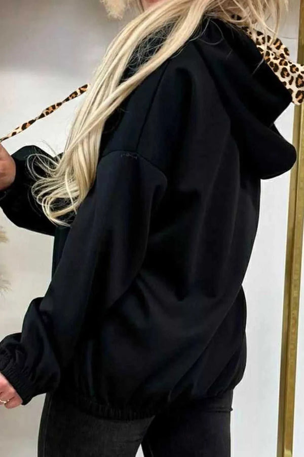 Elastic Cuffs Leopard Contrast Drawstring Hoodie 101001744356694 47 Affordable Fashion Under $100 Jerry's Apparel 