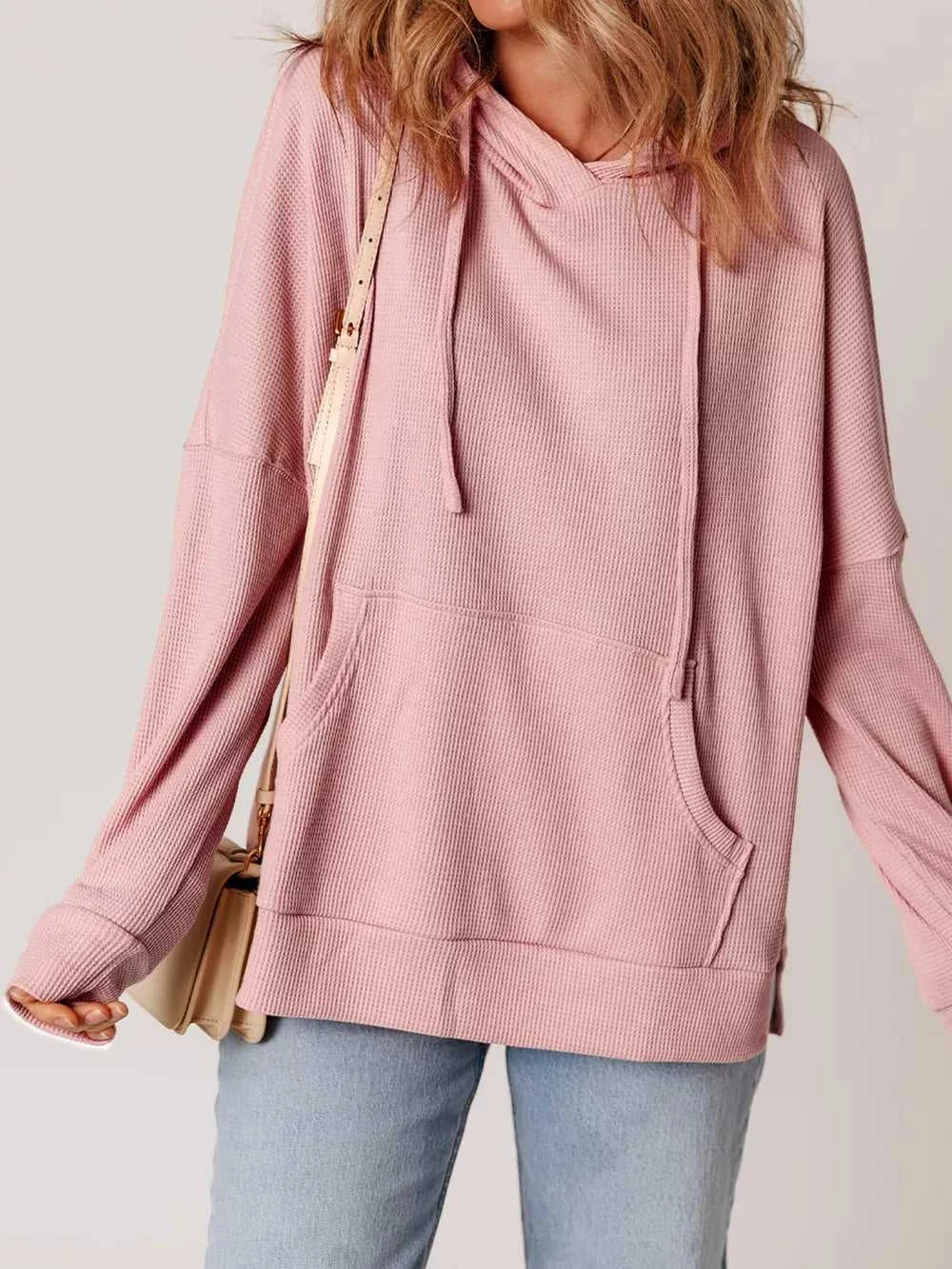 Waffle Knit Fleece Lined High Low Oversized Hoodie 100100642846930 47 Affordable Fashion Under $100 Jerry's Apparel 