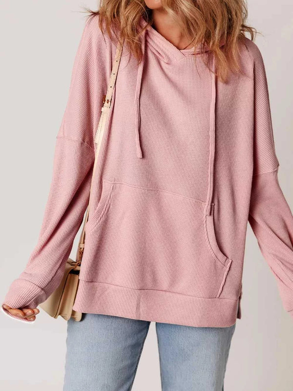 Waffle Knit Fleece Lined High Low Oversized Hoodie