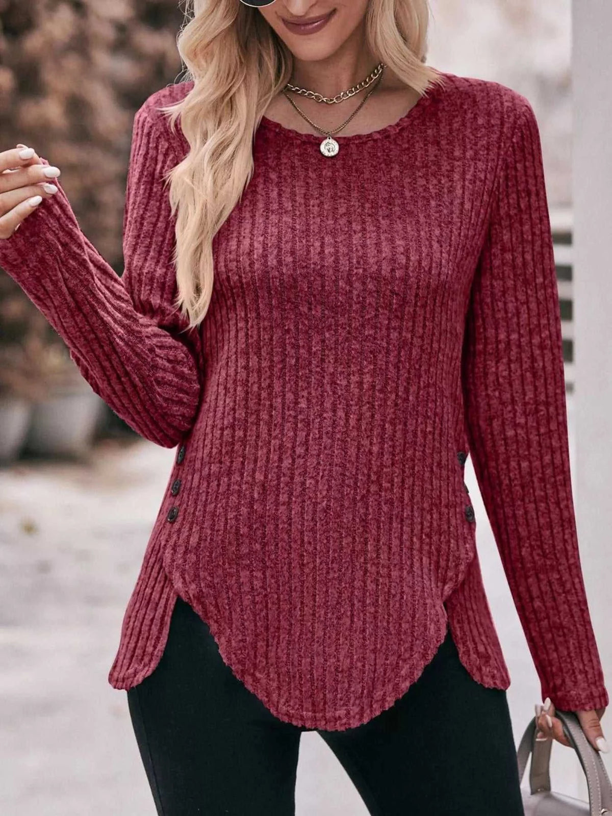 Ribbed Knit Long Sleeve T-Shirt 100100676091737 30 Affordable Fashion Under $100 Jerry's Apparel 