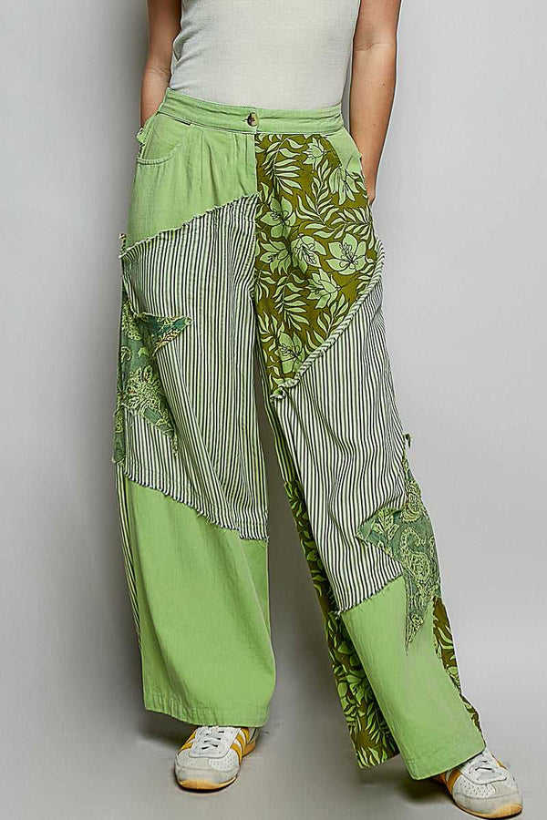 POL Striped Floral Patchwork Wide leg Pants with Side Big Star Patch 100100535141875 59 Affordable Fashion Under $100 Jerry's Apparel 