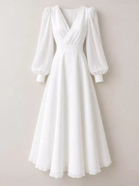 Surplice Lantern Sleeve Midi Dress 101001501640964 149 Brunch Dresses Jerry's Apparel 