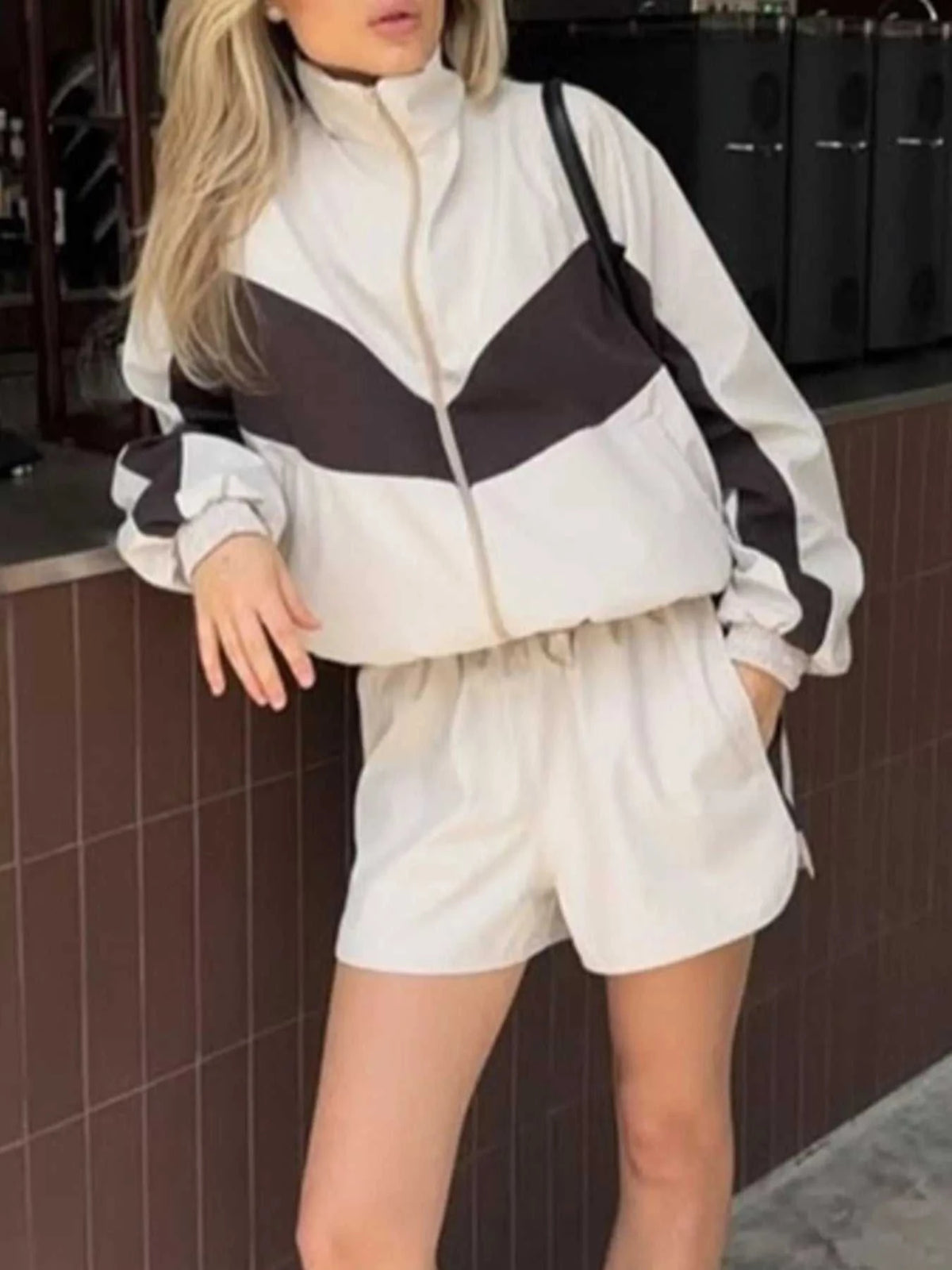 Color Block Zip Up Outerwear and Shorts Set 100100080069913 58 Affordable Fashion Under $100 Jerry's Apparel 