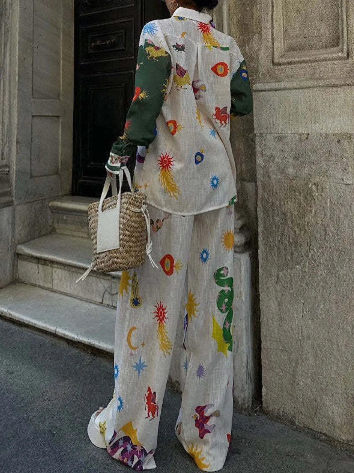 Printed Button Down Shirt and Pants Set