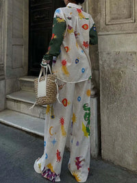 Printed Button Down Shirt and Pants Set