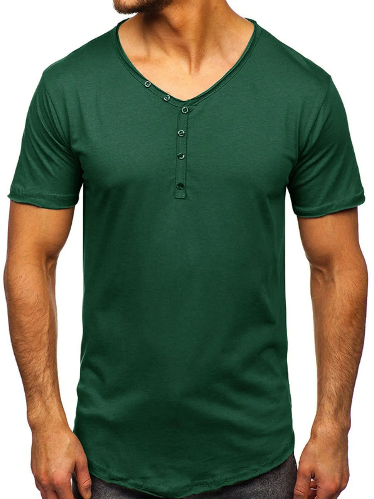 Men's V-Neck Henley Polo T-Shirt