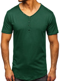 Men's V-Neck Henley Polo T-Shirt