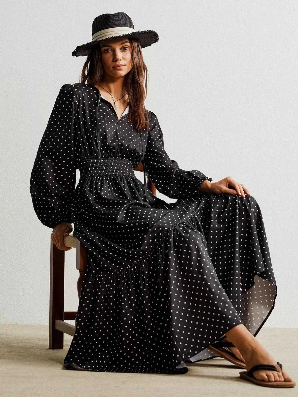 Polka Dot Long Sleeve Maxi Dress 100100228731995 49 Gifts for Her Jerry's Apparel 