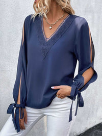 Perfee V-Neck Tie Cuff Slit Blouse 100101723026763 30 Affordable Fashion Under $100 Jerry's Apparel 