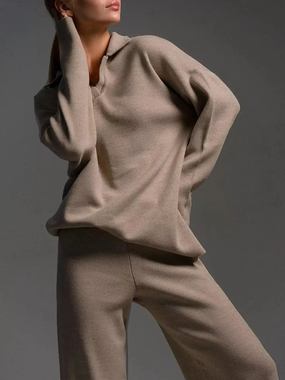 Polo Collar Top and Wide-Leg Pants Set 101001876960393 74 Affordable Fashion Under $100 Jerry's Apparel 