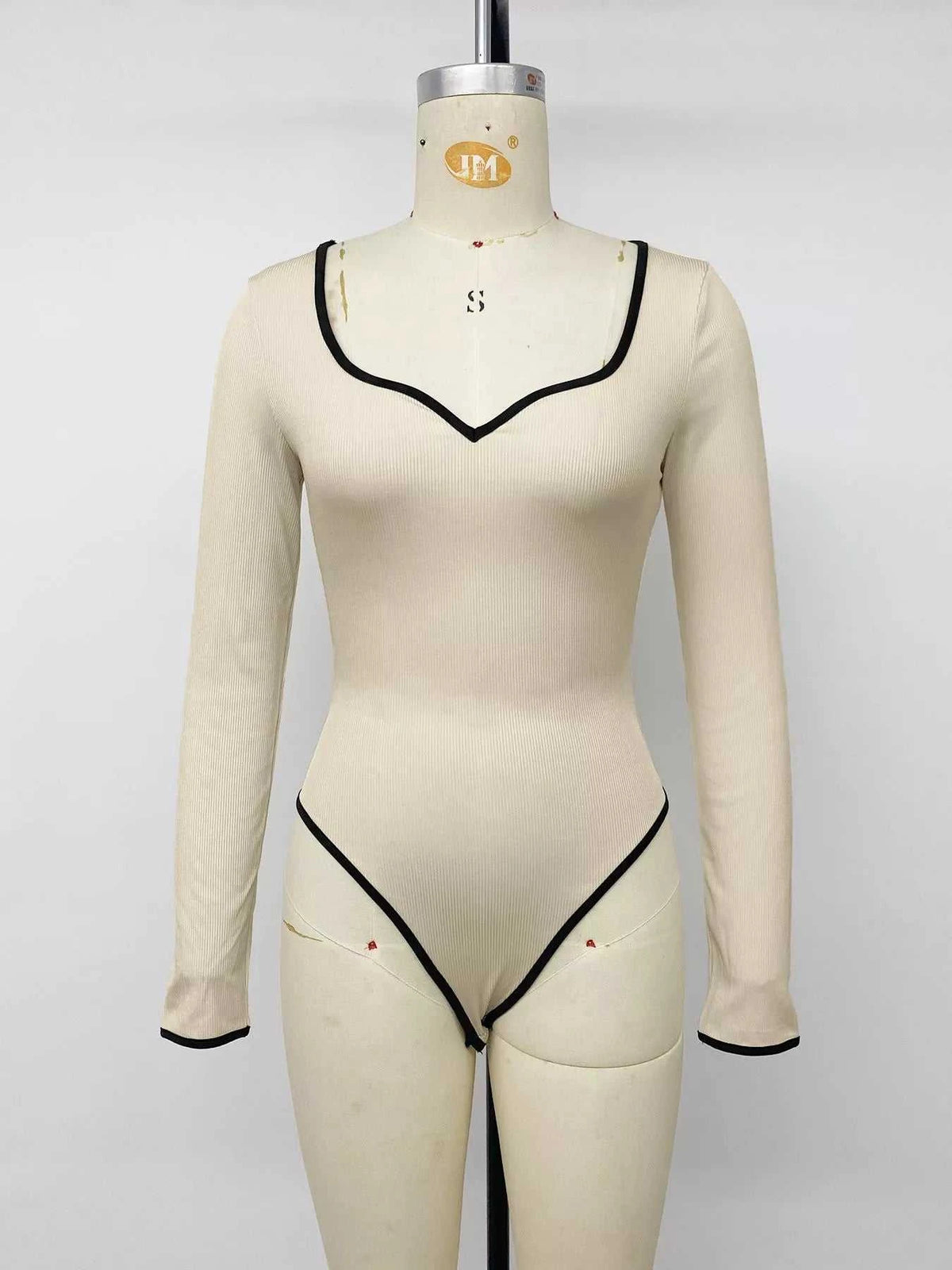 Ribbed Sweetheart Neckline Contrast Trim Long Sleeve Bodysuit 100100113781408 27 Affordable Fashion Under $100 Jerry's Apparel 