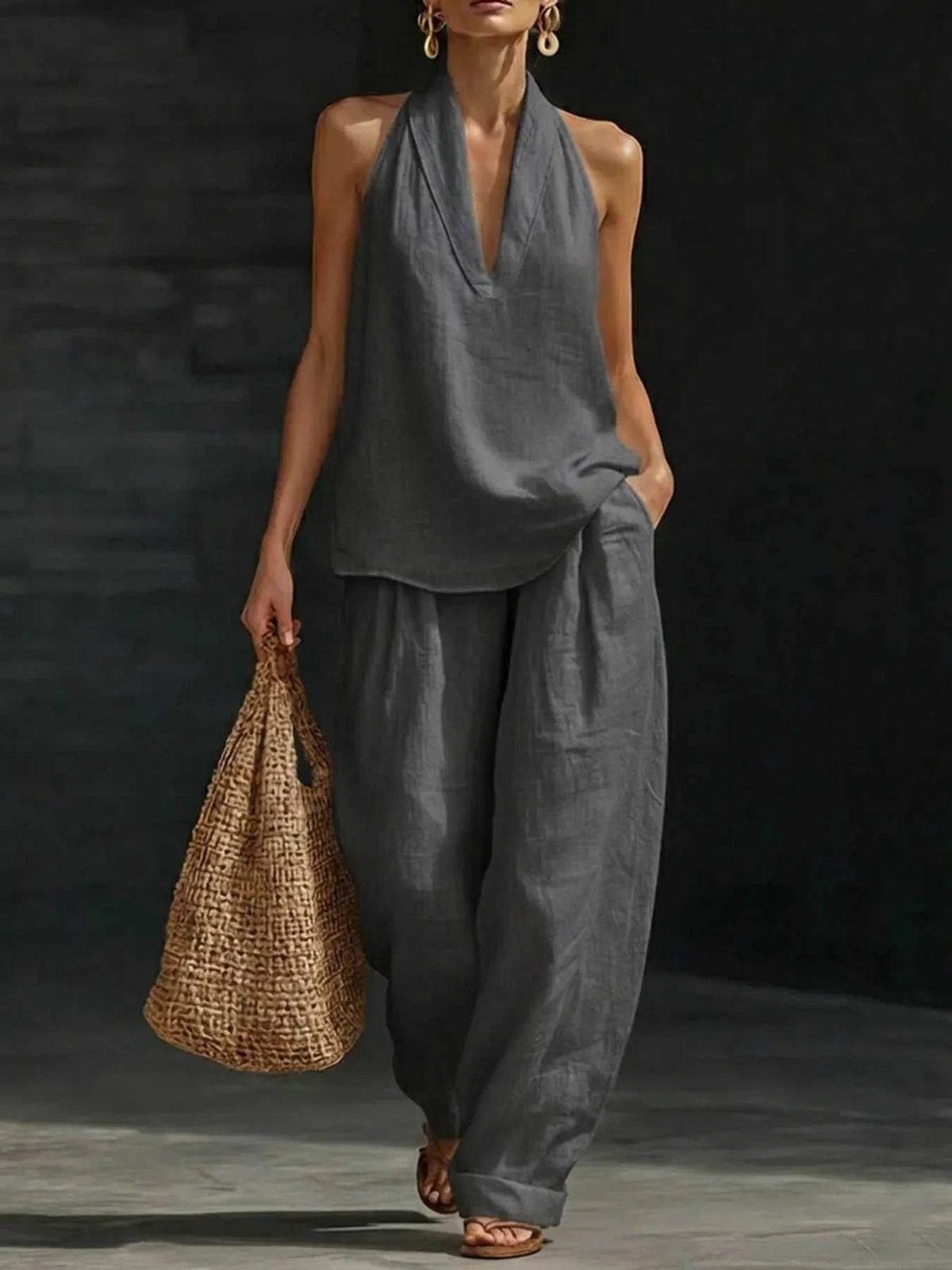Full Size Halter Neck Top and Wide Leg Pants Set Plus Size 100100162890040 46 Affordable Fashion Under $100 Jerry's Apparel 