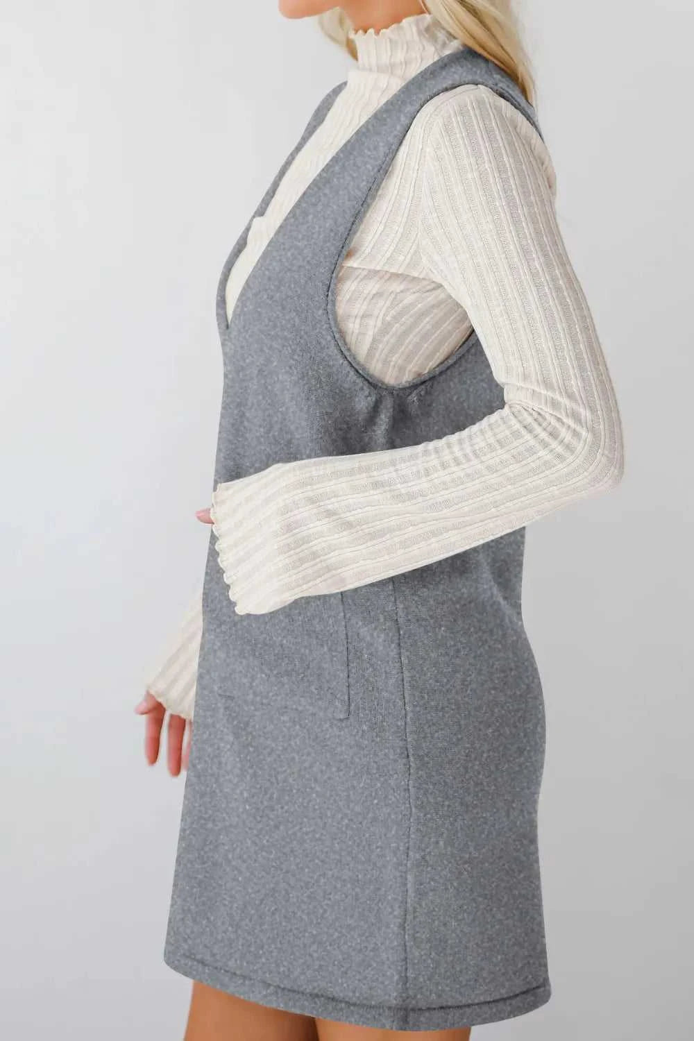 Lovelet Pocketed V-Neck Mini Sweater Overall Dress 100100741662145 42 Affordable Fashion Under $100 Jerry's Apparel 