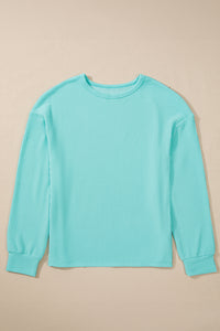 Corded Knit Round Neck Long Sleeve Top