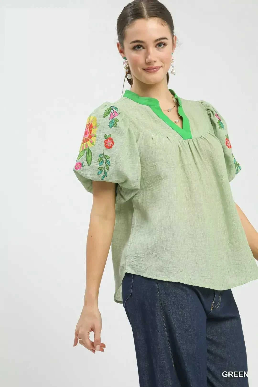 Umgee Embroidered Puff Sleeve Top 100100122691554 55 Affordable Fashion Under $100 Jerry's Apparel 