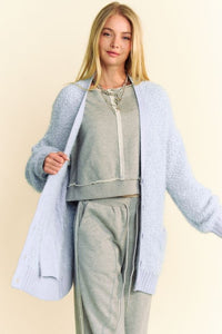 Davi & Dani Ribbed Hem Button Up Long Sleeve Cardigan