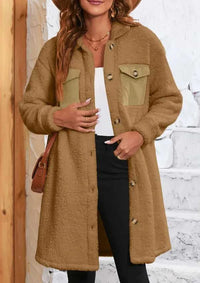 Collared Neck Long Sleeve Longline Teddy Jacket 100100830248539 60 Affordable Fashion Under $100 Jerry's Apparel 
