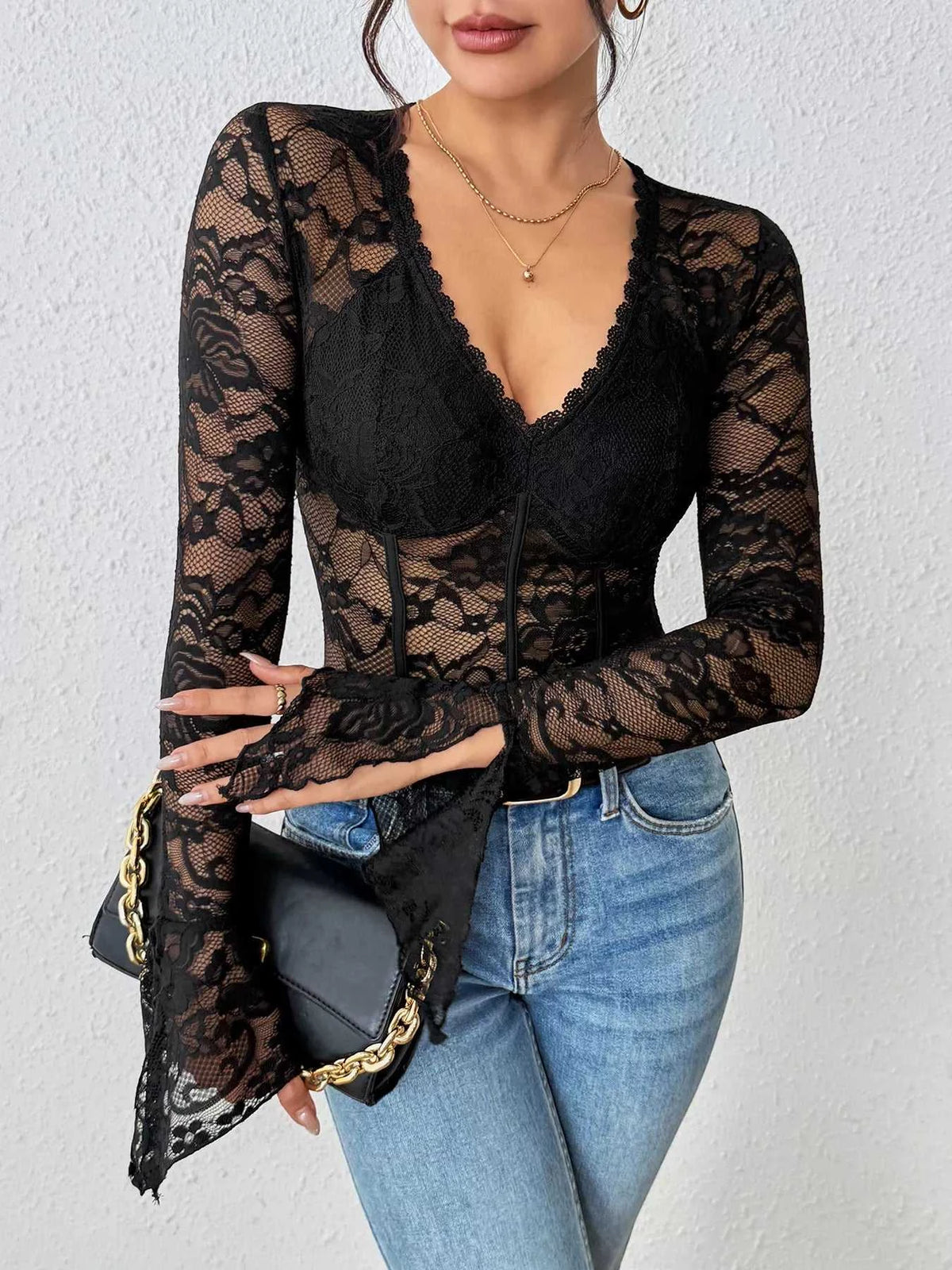 Lace Long Sleeve Bodysuit 100100914739977 34 Affordable Fashion Under $100 Jerry's Apparel 