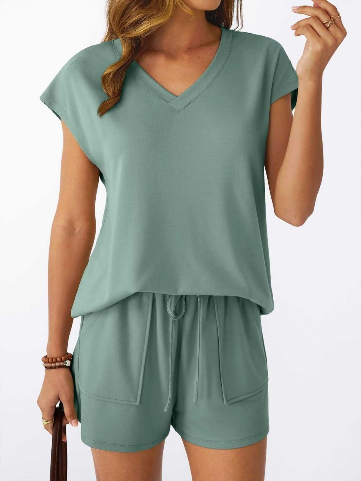 Casual V-Neck T-Shirt and Shorts Set 100100459433935 40 Affordable Fashion Under $100 Jerry's Apparel 