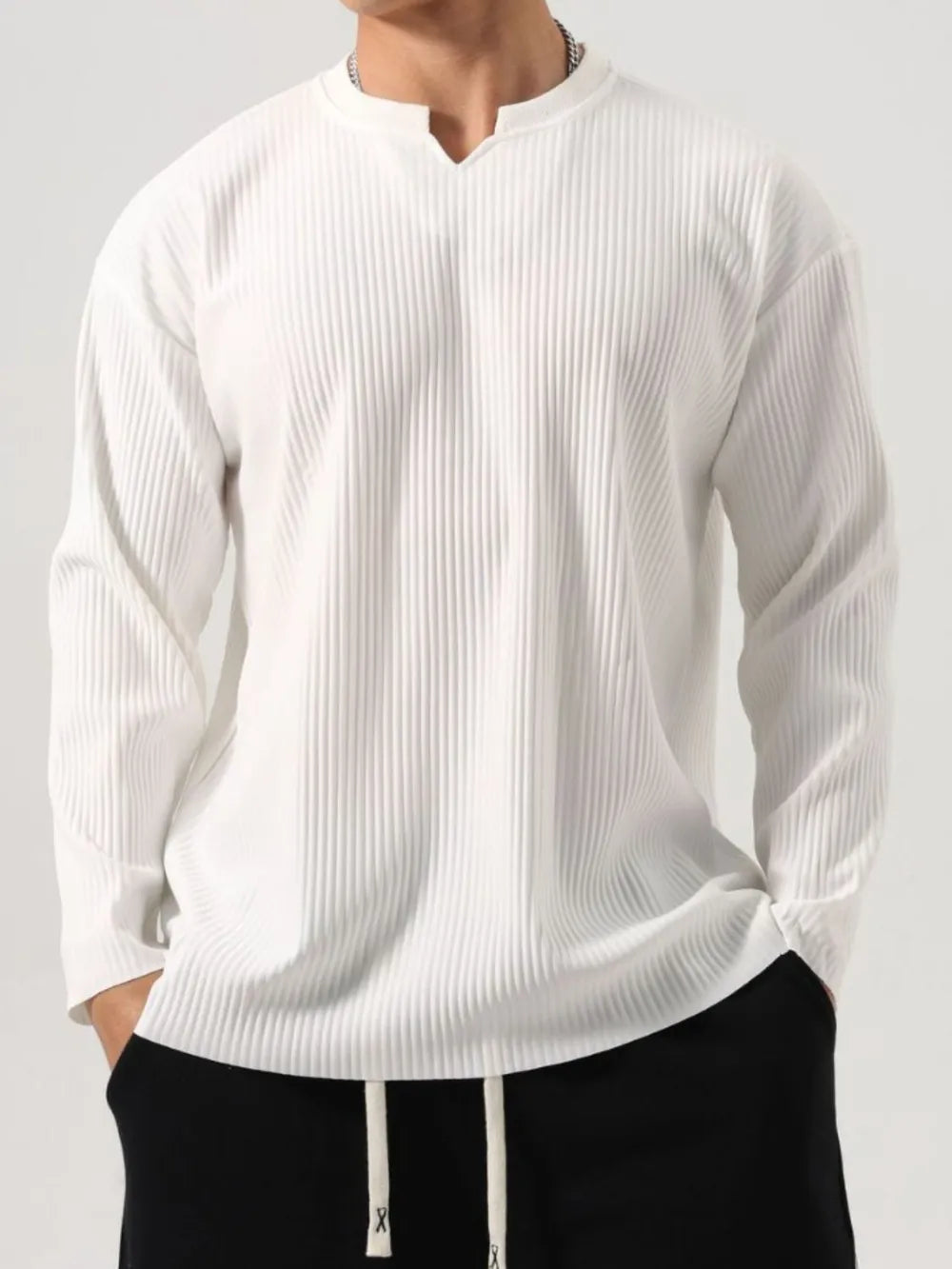 Men's Plus Size Notched Long Sleeve Top