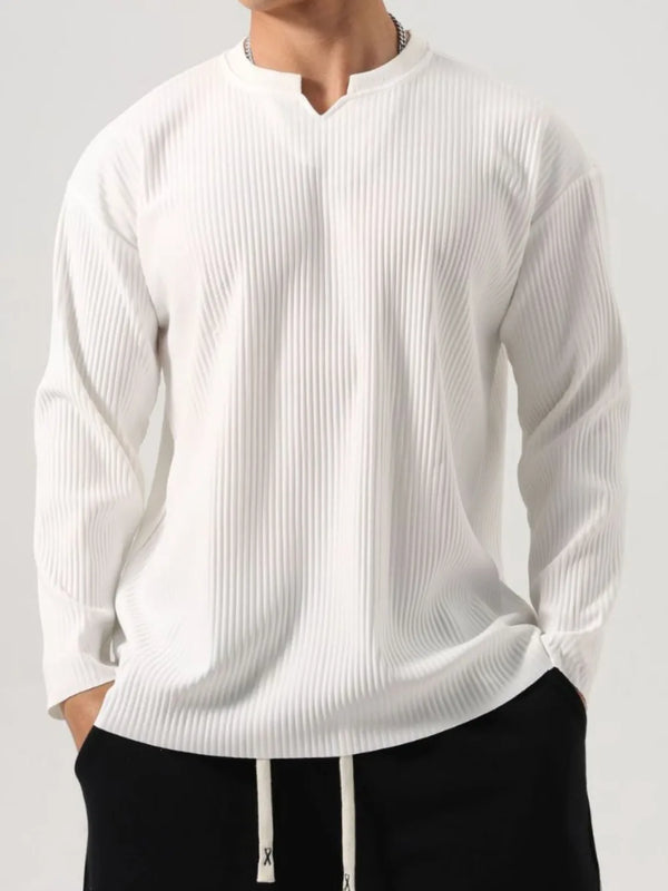 Men's Plus Size Notched Long Sleeve Top