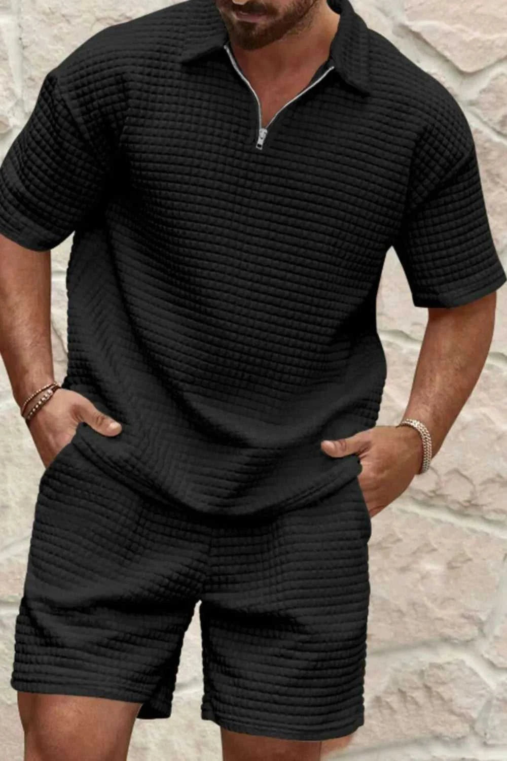 Men's Full Size Zip Collar Short Sleeve Top and Shorts Set Plus Size 100400014755728 39 Affordable Fashion Under $100 Jerry's Apparel 