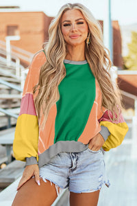 Color Block Round Neck Long Sleeve Top