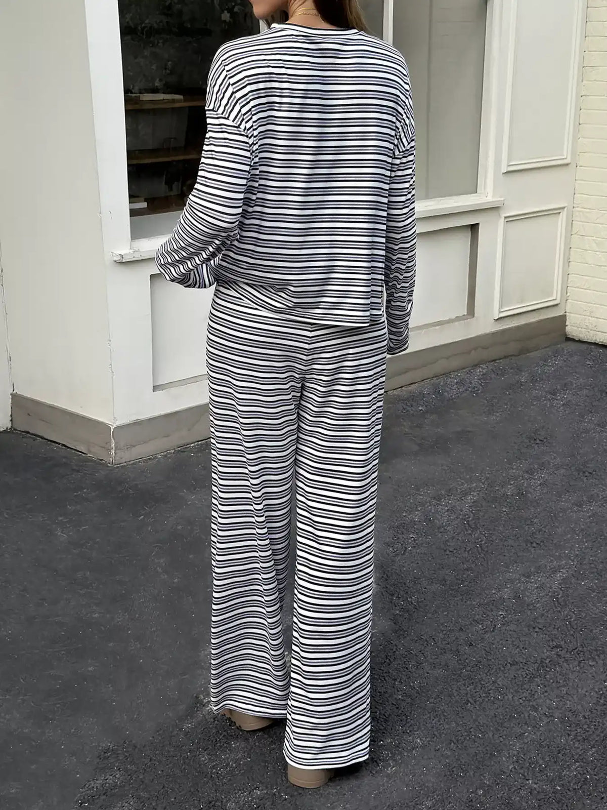 Striped Casual Long Sleeve Top and Wide Leg Pants Set 100100555687652 52 Affordable Fashion Under $100 Jerry's Apparel 