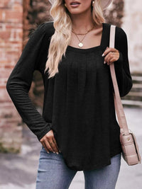 Pleated Square Neck Long Sleeve T-Shirt 100100387874963 31 Affordable Fashion Under $100 Jerry's Apparel 