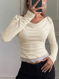 Lace Trim Long Sleeve T-Shirt 100100829031405 28 Affordable Fashion Under $100 Jerry's Apparel 