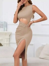 Sleeveless Cut-Out Ruched High-Slit Bodycon Dress 101001792800742 33 Gifts for Her Jerry's Apparel 