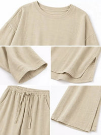 Full Size Round Neck Top and Drawstring Wide-Leg Pants Set Plus Size 101001726920137 48 Gifts for Her Jerry's Apparel 