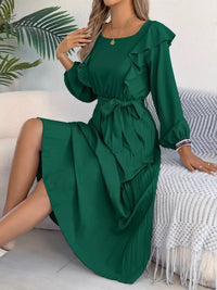 Ruffled Pleated Midi Dress with Waist Tie 101001197851740 44 Affordable Fashion Under $100 Jerry's Apparel 