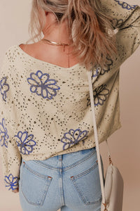 Openwork Long Sleeve Knit Top Round Neck